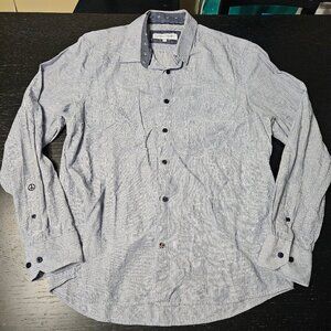 John Lennon Striped Button Down Shirt Mens Large Blue Long Sleeve Paisley Design